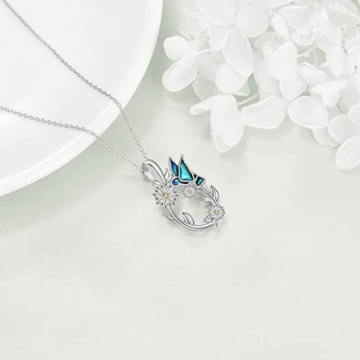 Hummingbird Necklace Sterling Silver Daisy Necklace for Girls Hummingbird Jewelry Gift