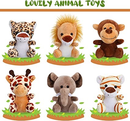 12 Pieces Mini Stuffed Forest Animals Jungle Animals Plush Toys, 4.8 Inch Cute Plush Elephant Lion Giraffe Tiger Plush Toy for Animal Themed Party Teacher Student Achievement Award (Seated)